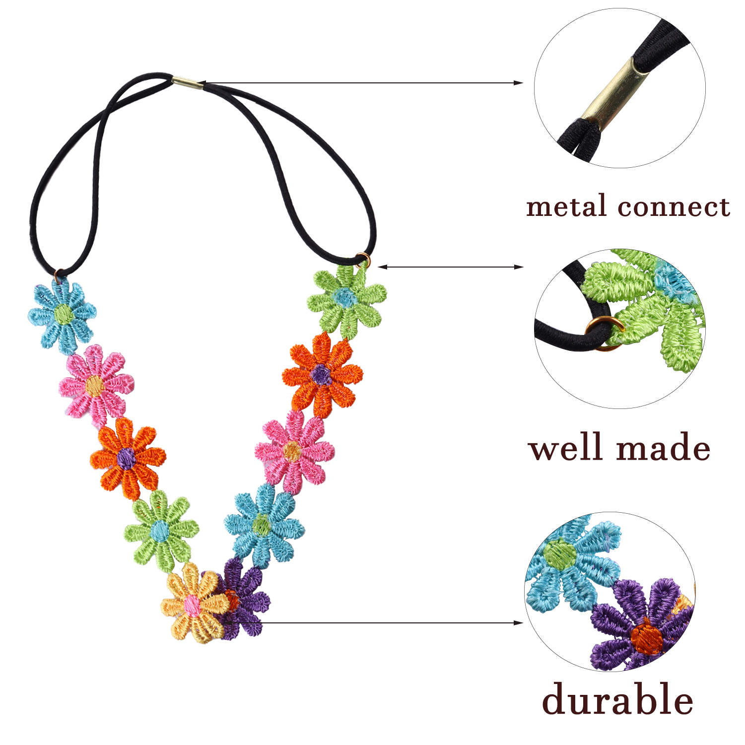 Diadema de margaritas y flores, corona de girasol Hippies, corona para el pelo, tocado Floral bohemio para de festivales de boda y turismo de primavera