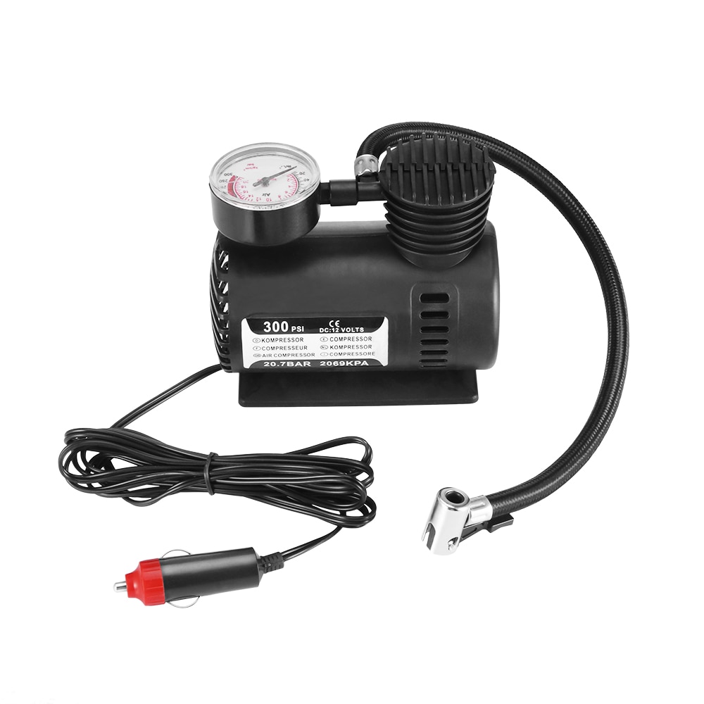 Dc 12v 300 psi bildekk inflator automatisk luftkompressor dekkpumpe med trykkmåler til bilsykkel ball gummijolle