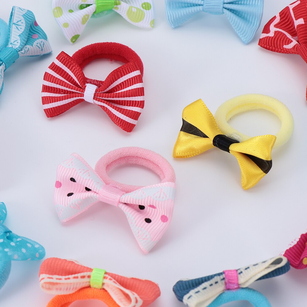 10 pcs Girls Polka Dots Bow Elastic Hair Rubber Bands Accessories for Kids Cute Hair Ring Rope Line Holder Headdress