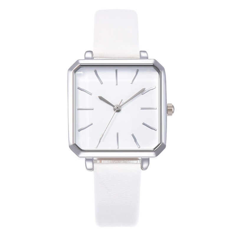 Topmerk vierkante dames armbandhorloge met gecontracteerd leer en kristal polshorloges damesjurk dames quartz klok dropshipping: Wit