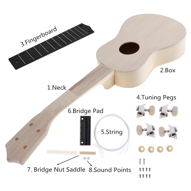 21 tommer simpel diy ukulele diy kit værktøj hawaii guitar håndarbejde support maleri børns legetøjssamling til amatør: Rundt hul ingen maling