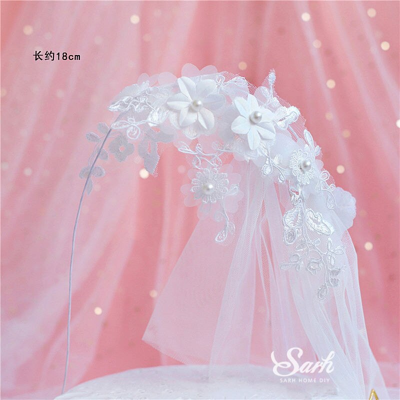 Joyeux anniversaire fée Elf gâteau Topper fleur dentelle maille Valentine décoration pour enfants enfant fille fête fournitures cuisson mignon: Lace pearl mesh