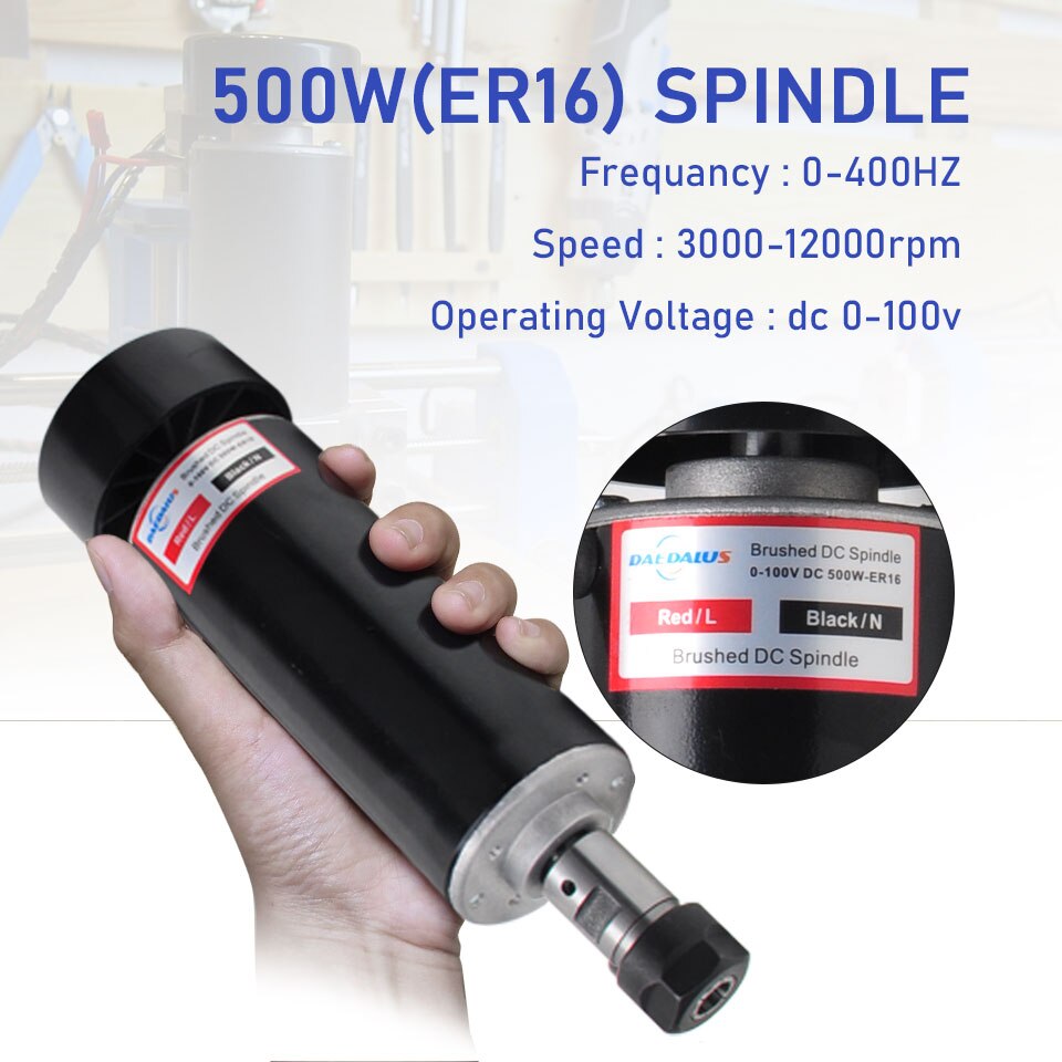 Daedalus CNC 500W Brushed Spindle Motor ER16 Chuck 100V DC Motor Air Cooled Spindle For CNC Engraving Milling Machine