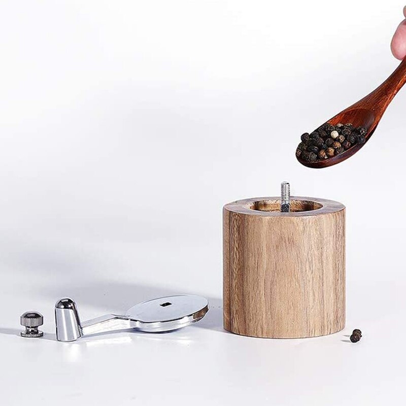Salt and Pepper Mill, Hand Crank Wood Pepper Grinder Salt Shaker with Classic Handle and Adjustable Ceramic Rotor