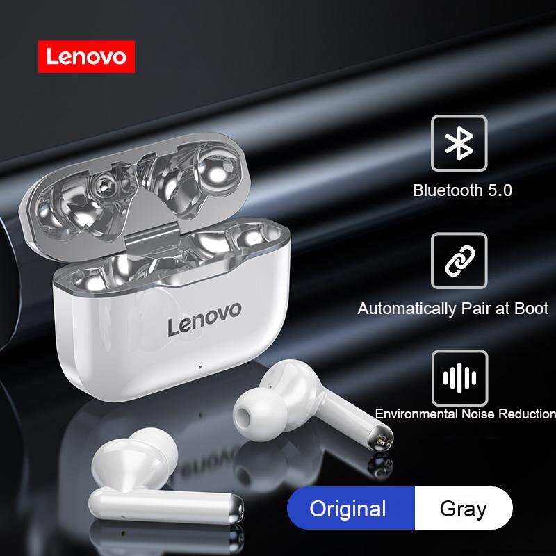 Newest in Original Lenovo LP1 Wireless Bluetooth Headset V5.0 Touch Earphone Stereo 300mAh Durable Battery IPX4 Waterproof: Gray color