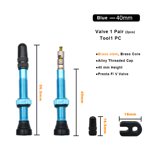 2 Stuks 40/60 Mm Fiets Vacuüm Luchtventiel Duurzaam Legering Stuurpen Messing Kern F/V Presta Mtb Tubeless Band Nozzle Cap Fietsen Onderdelen: Blauw
