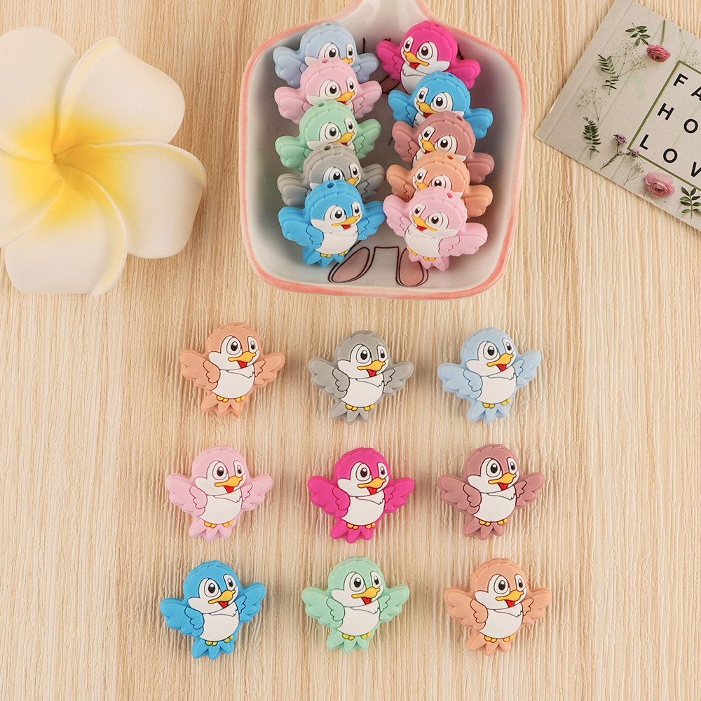 Kovict 10pcs Baby Silicone Beads Mini Bird Food Grade Animal Teether Baby Molar Toys DIY Pacifier Chain Jewelry Accessories