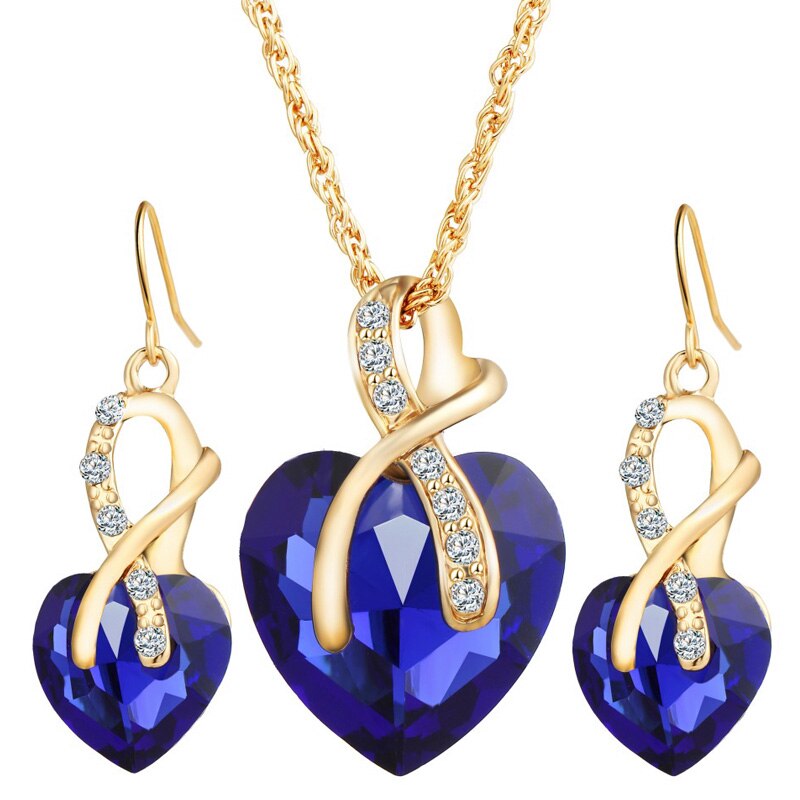 Luxe Bruiloft sieraden sets Partij Ketting Oorbellen Zirkoon Versiering Charm Vrouwen Party Fitting: Blauw