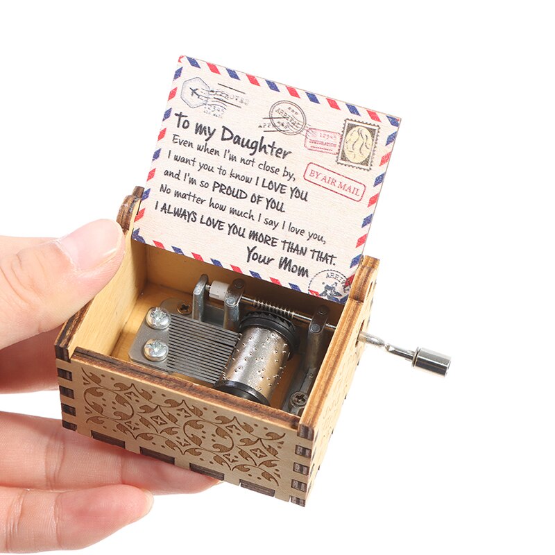 Wooden Hand Cranked Engraved Music Box Happy Birthday For Festival