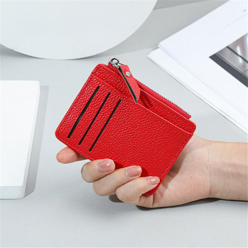 Mini ID Card Holders Bags Men/Women Business Credit Card Holder PU Leather Slim Bank Card Case Organizer Wallet Zipper: Red