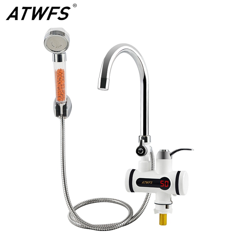 ATWFS Instant Water Heater Faucet Electric 220v Bathroom Shower Heater Anion Shower Head Heating