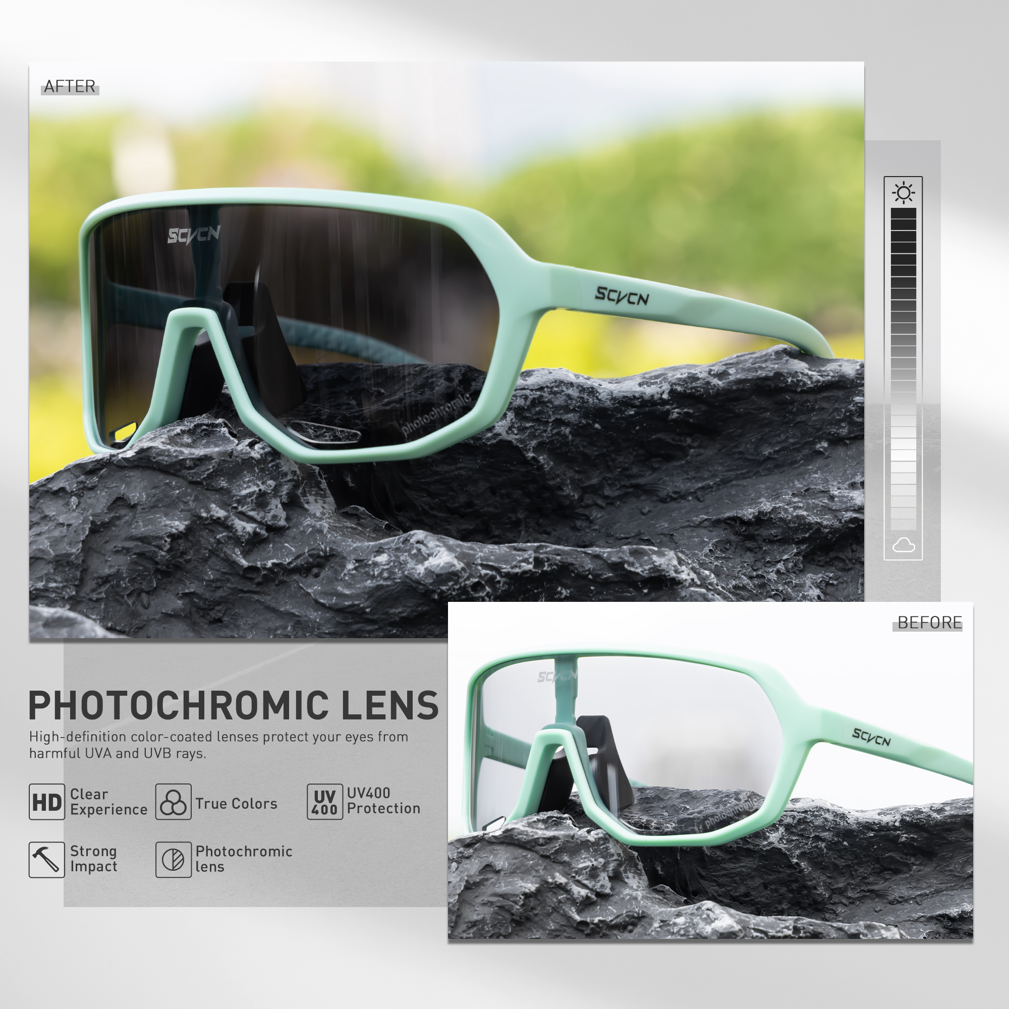 SCVCN Polarized Sunglasses for Driving Cycling Glasses Bicycle Mountain Bike Men Women UV400 Casual Glasses: light green