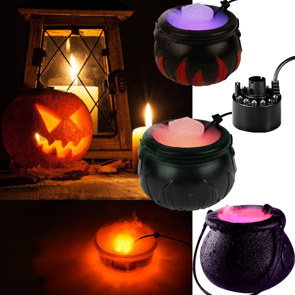 Halloween Mist Maker Fogger Water Fountain Fog Machine Color Changing Party Prop Cauldron Mister Mist Maker Smoke Fog Machine