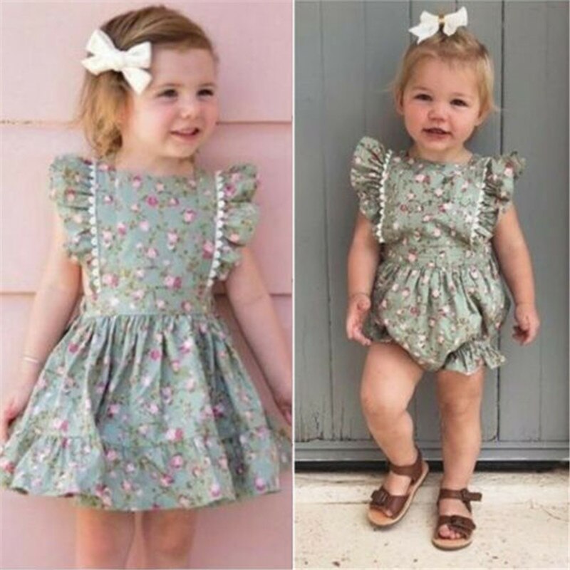 0-5Y Peuter Kids Baby Meisje Kleding Zus Bijpassende Bloemenprint Romper Jurk Zomer Outfit Set