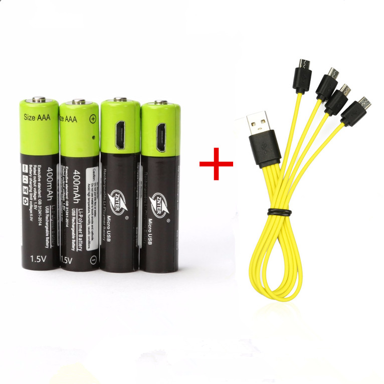 ZNTER 1,5 V AAA akku 600mAh USB aufladbare Lithium-Polymer batterie schnelle Ladung über Mikro USB kabel: 4Stck mit USB Kabel