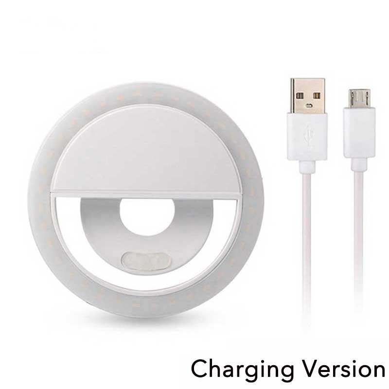 Anillo de luz LED con Clip para Selfie, anillo de luz LED portátil con carga USB, adecuado para todos los teléfonos móviles y tabletas: Rechargeable--White
