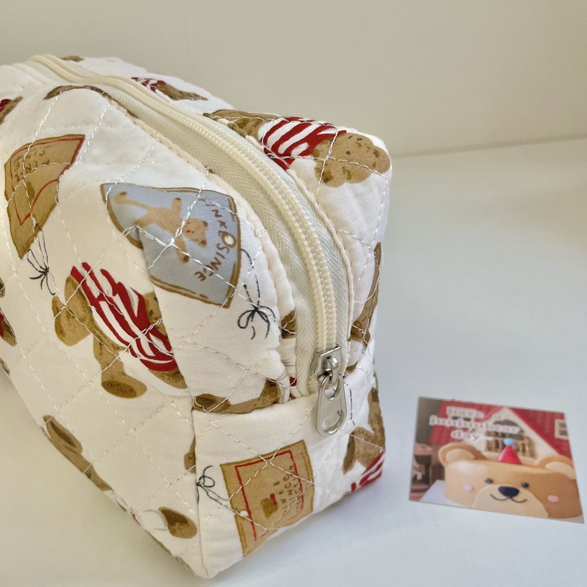 Estuche de lápices de gran capacidad para niñas, bolsa de almacenamiento de papelería para estudiantes, bonita bolsa de cosméticos de oso Kawaii, bolsa de papelería coreana