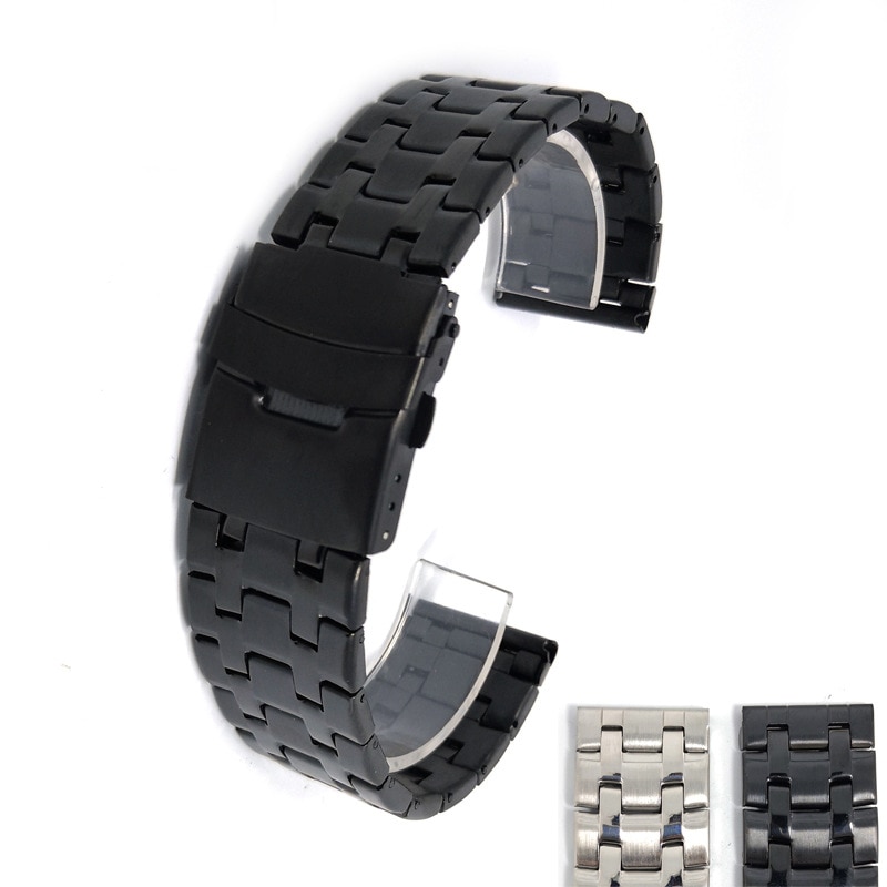 Wristband Steel Strap Semi-solid Stainless Steel Watch Strap Double Safty Buckle 20mm 22mm Universal Watch Bands