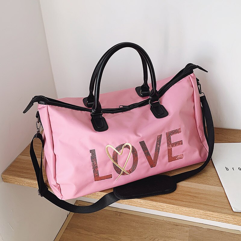 2020 nova bolsa de Viagem Saco de Viagem Saco de Lantejoulas Moda Feminina Diagonal Saco de Desporto Saco De Fitness Desgaste-resistente e À Prova D' Água: Rosa