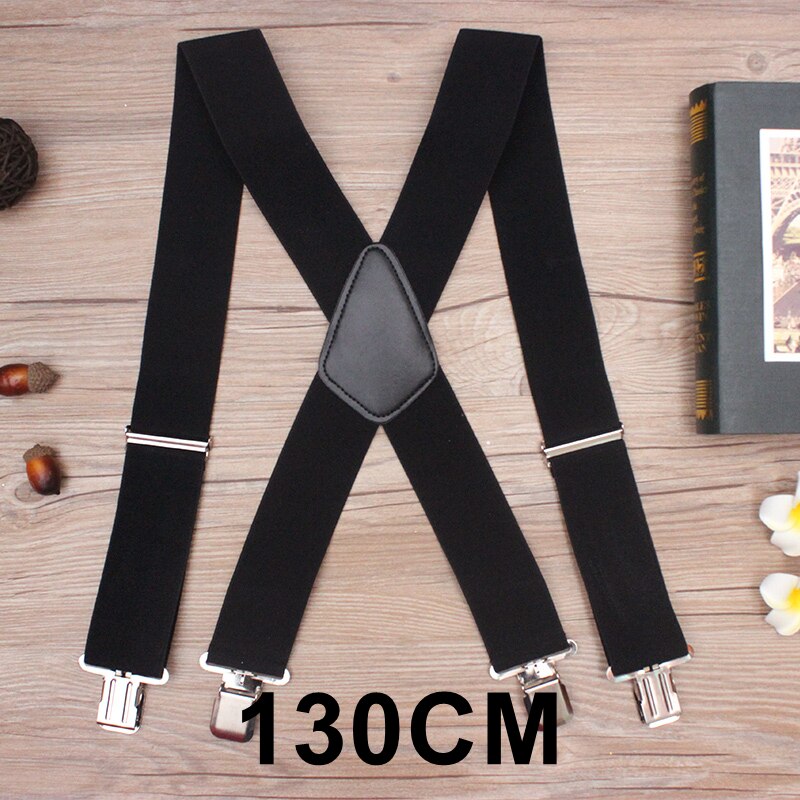 130 cm Plus size Bretels Voor zware Mannen Broek Met 4 Sterke Clips 5 cm Brede Bretels Met X -Back Broek Man Bretels Strap: Black-130cm