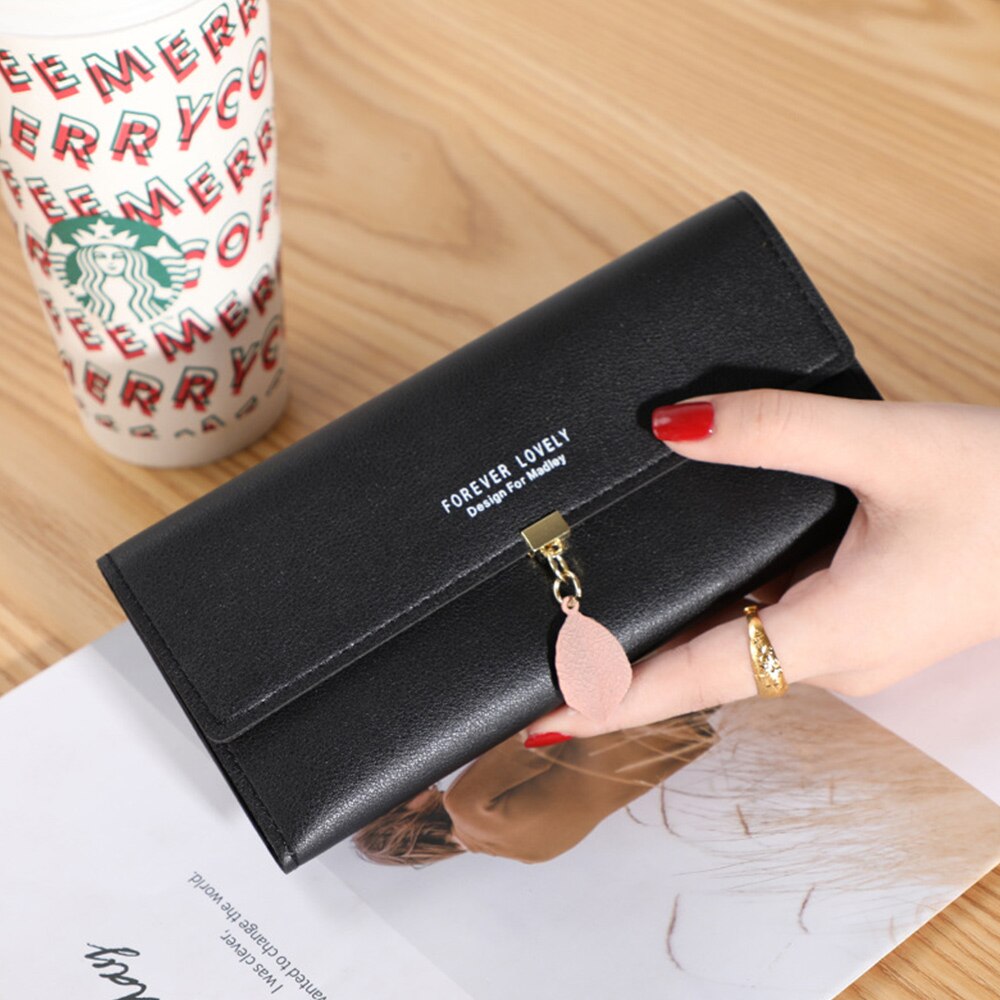 Korean Style Ladies Long Wallet Cute Wallet Women's Coin Purse Card Bag PU Wallet Clutch Student Tassel Cartoon: Black