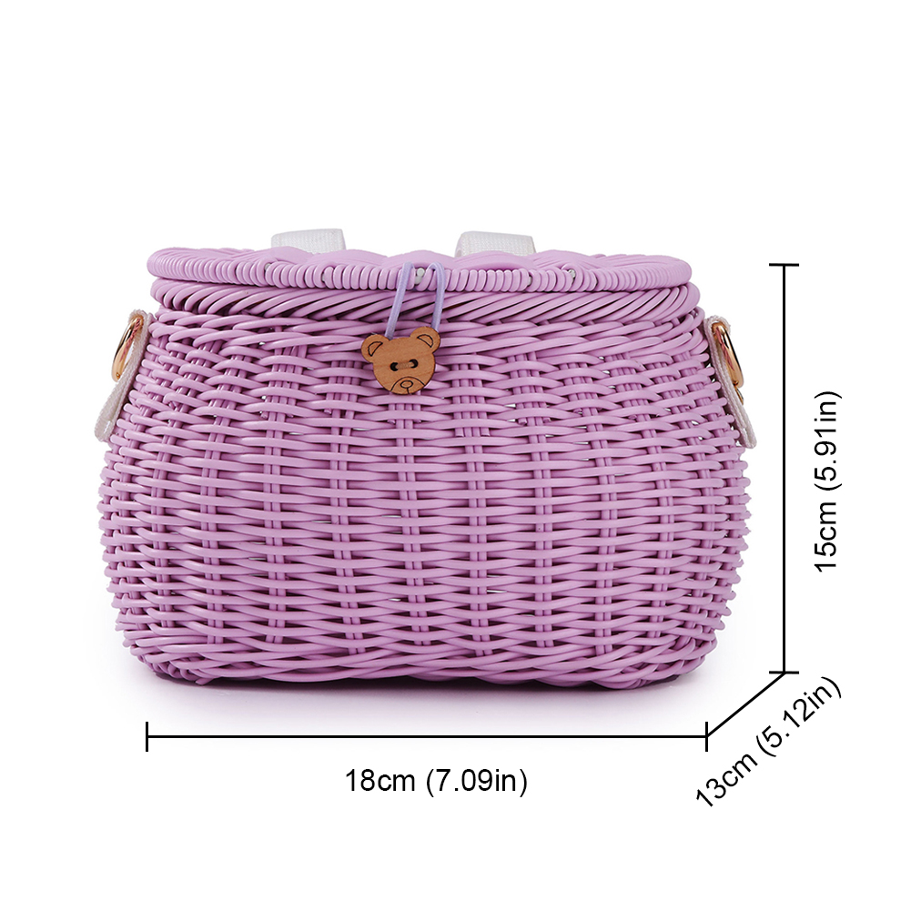 Cesta de bicicleta para niños, cesta de bicicleta tejida de plástico, cesta de mimbre para bicicletas para niños, cesta delantera para bicicleta, mochila, accesorios para bicicleta: Rojo