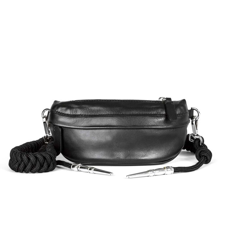 Women's Waist Bag PU leather Rope Knot Fanny Pack Bananka Travel Leisure bum bag Women Catwalk Belly Band Belt bag: Black rope