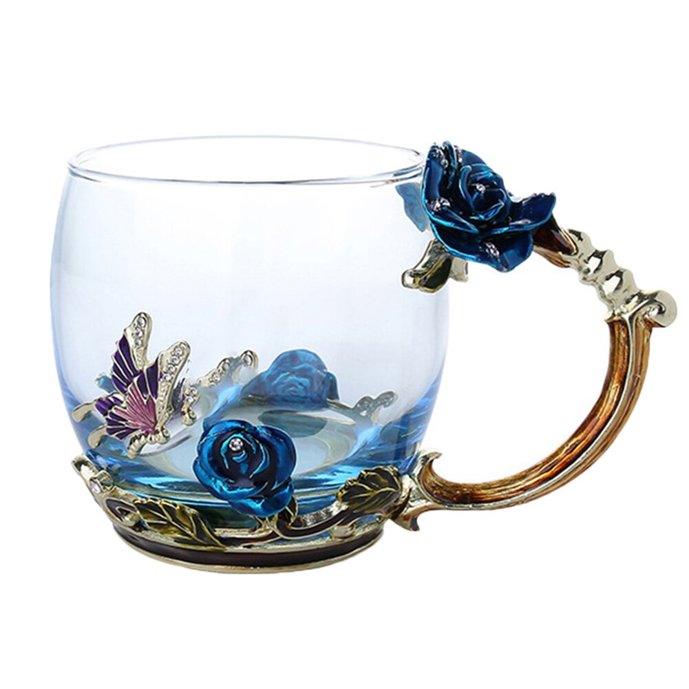 Emalje kaffe te kopp krus 3d rose sommerfugl glass kopper bryllup hyd 88: Blå kort uten s