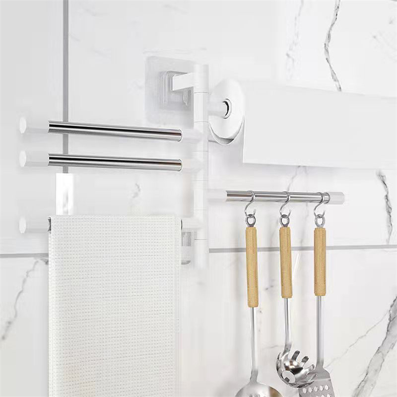 Rotatable Swing Arms Towel Rack Bathroom Kitchen Wall Mounted Bracket Save Space 2-6-Bar Aluminum Towel Hanger Organizer