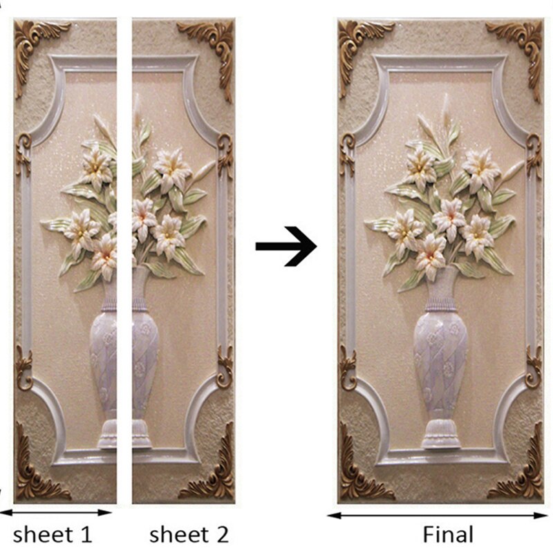 Pvc selvklæbende vandtæt dørvægsticker 3d stereo vase blomster tapet 3d dørs vægmaleri stueundersøgelse boligindretning pasta