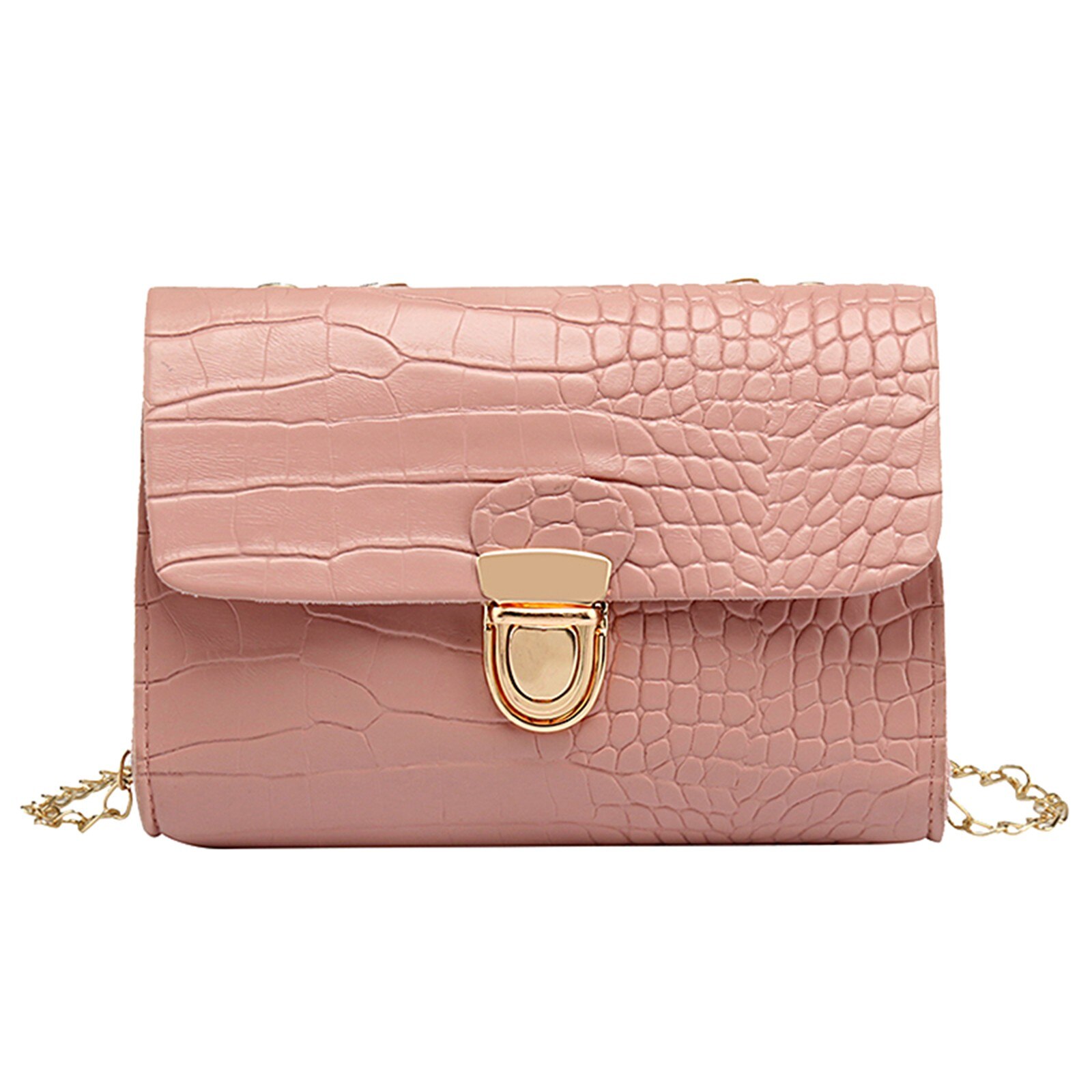 Ladies One-Shoulder Chain Small Square Bag Messenger Lock Bag Female Leather Solid Color Chain Handbag for Women