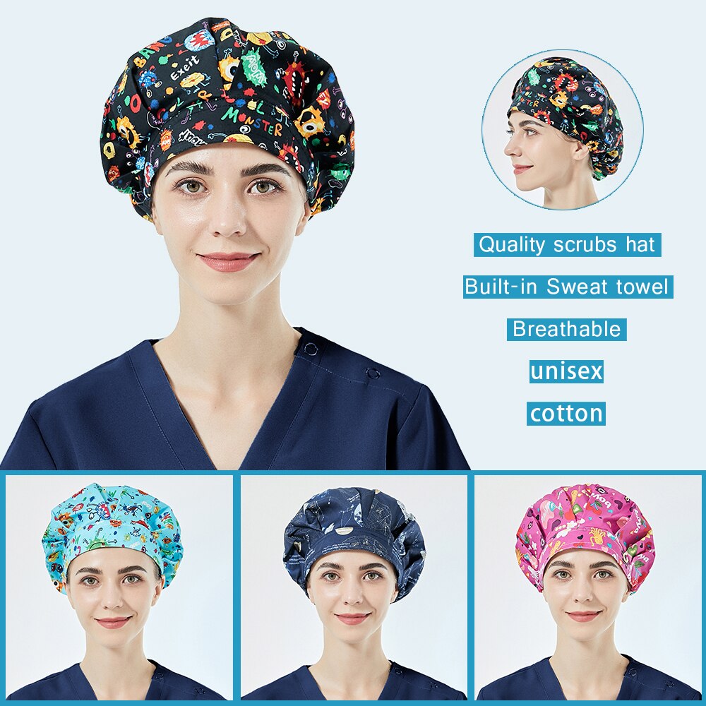 De patrón bata tapas corbata sombrero de trabajo 100% algodón lavables esteticista sombreros Sweatband laboratorio prueba de polvo Bouffant sombrero