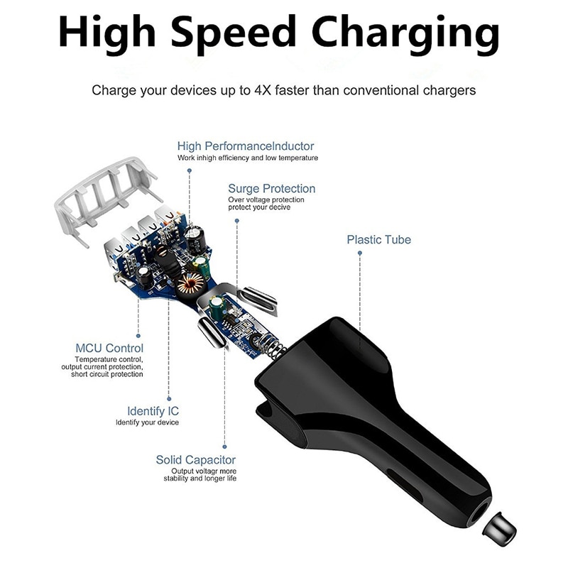 Qc 3.0 usb billading 12v 24v 4 ports hurtiglading for mobiltelefon til iphone samsung xiaomi android ios raskt biltilbehør