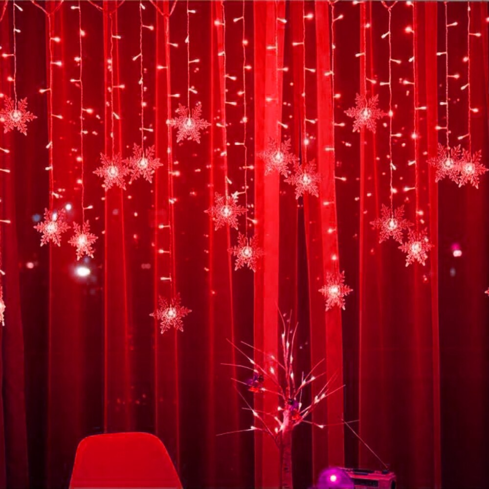 3.5m 96 LED Snowflake Light String Twinkle Garlands Decoration for Christmas Lamp Party Wedding Decorative Fairy Lights: Red light / American plug