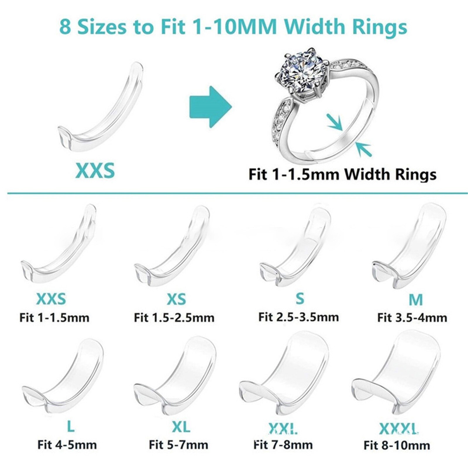 8Pcs/Set Silicone Invisible Ring Size Adjuster For Loose Ring Size Reducer Spacer Ring Guard Tightener Resizing Tools #YY