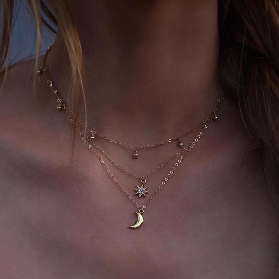 2020 nova cor de prata ouro colar pingentes torques para mulheres lua longa laços veludo moda jóias: M