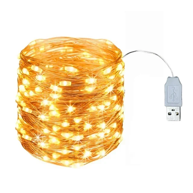 USB LED Lichterketten 5/10/20M Silber Draht Girlande Licht Wasserdichte Lichterkette Für Weihnachten Hochzeit Party Dekoration: Warmes Weiß / 0.5W