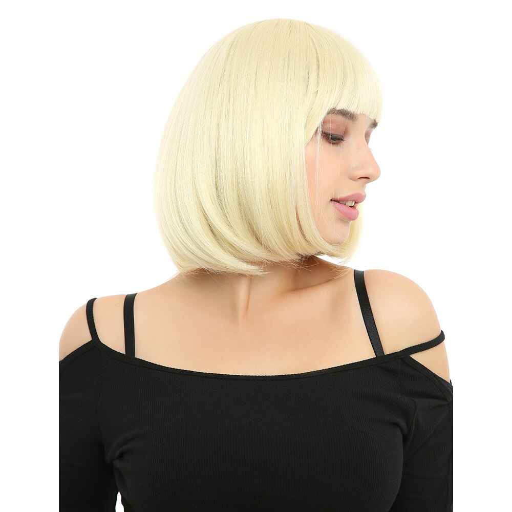 Grillige W Synthetische Korte Bob Rechte Pruiken Blonde Kleur Pruik Voor Vrouwen Natural Hittebestendige Haar