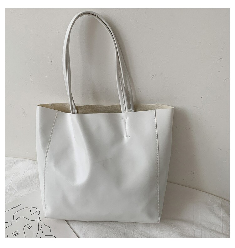 Vrouwen Tote Bag Grote Capaciteit Eenvoudige Pu Leer Vrouwelijke Schoudertassen Voor Dames Shoper Zak Luxe Goedkope Tassen: small white