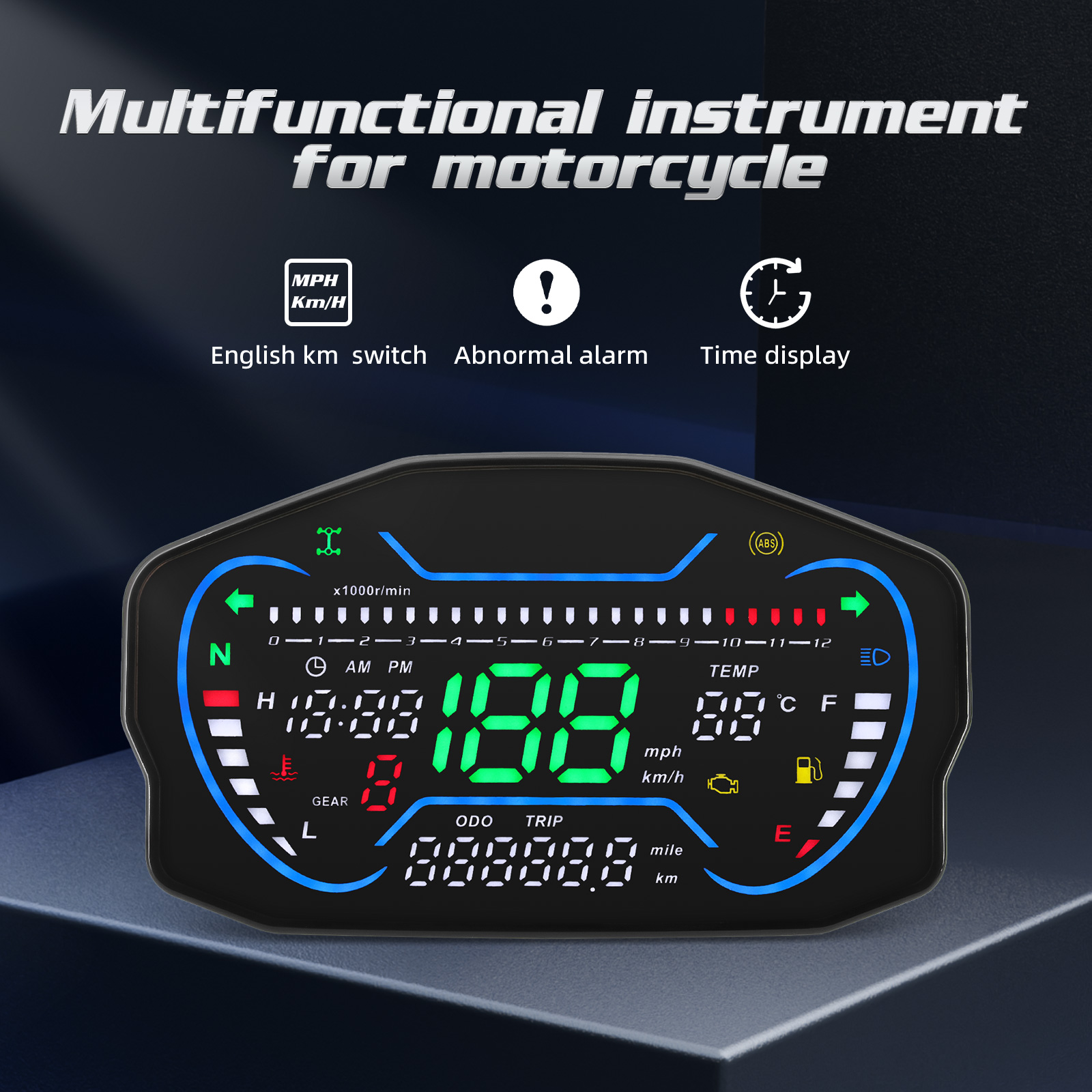 Medidor de 12000 RPM para motocicleta, velocímetro Digital LCD, odómetro, tacómetro, medidor de combustible, tablero de moto Km/h, medidor de velocidad MPH personalizado