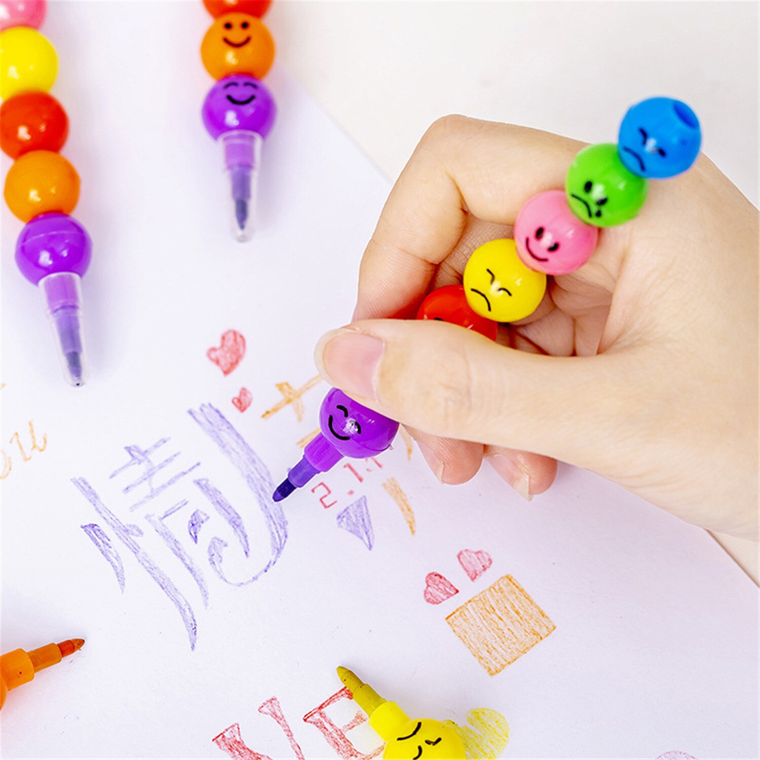 7 Color Crayons Cartoon Smiley Face Expression Candy Gourd Pen Children Students Painting Stationery School Office Supplies