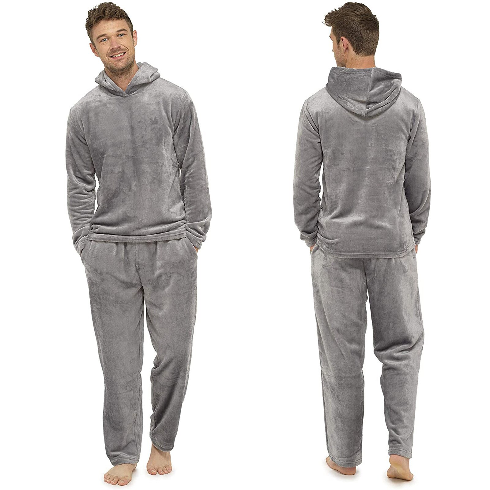 Mannen Warm Solid Korte Hooded Comfort Suede Nachtkleding Soild Kleur Lange Mouwen Thuis Harajuku Casual Daliy Pyjama Pak Mode