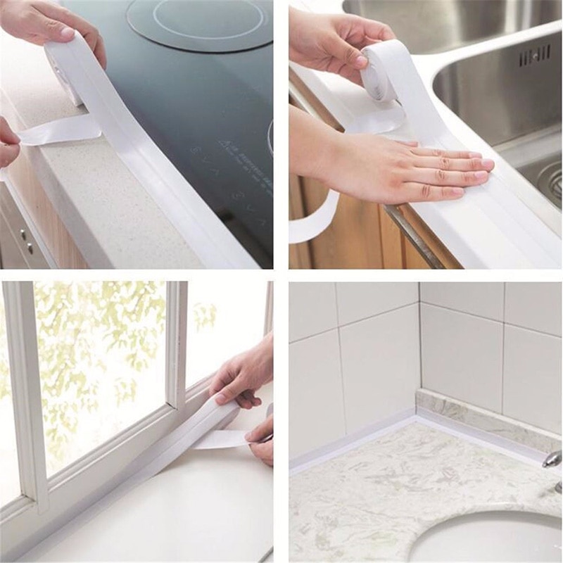 1 rulle pvc materiale køkken badeværelse væg forseglingstape vandtæt og olieresistent tape til køkkenhjørne