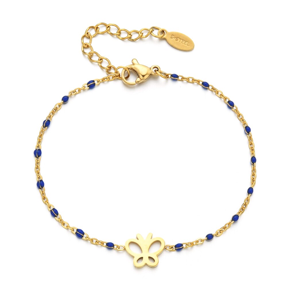Zmzy eenvoudige ketting, schattige vlinderarmbanden en bangles voor vrouwen, roestvrijstalen trouwsieraden, pulseira: Blauw verzinkt