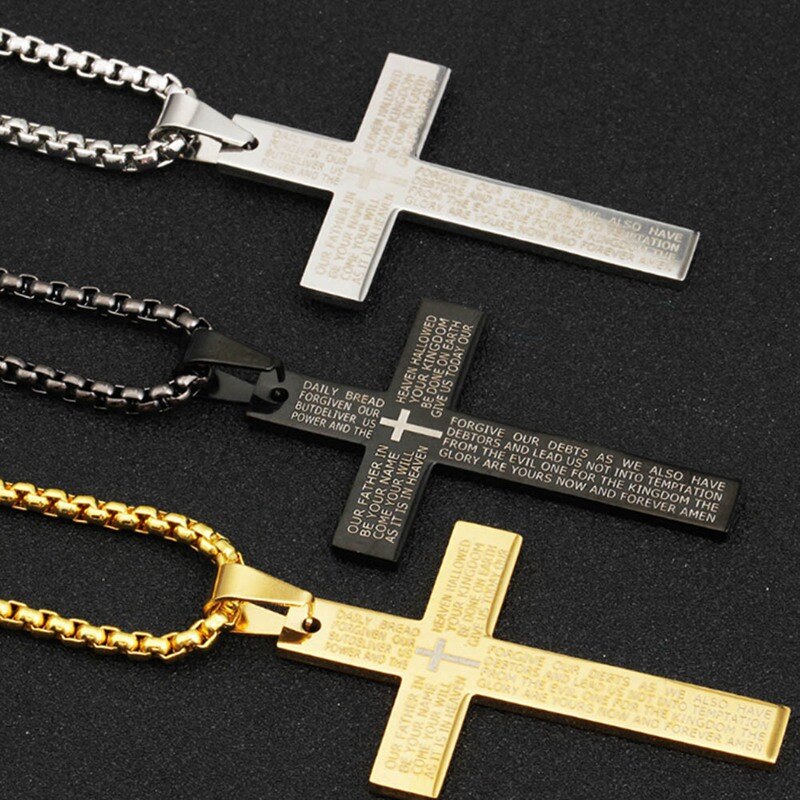 1pc & Retail Accessories Cross Pendant Bible Necklace Women Trend Black Unisex's Men Stainless Steel