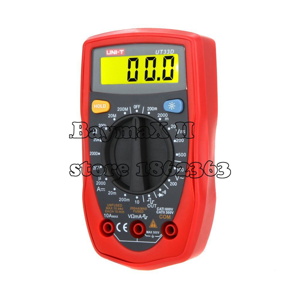 UT33D Multimetro Digitale AC/DC Tensione, Corrente DC, Resistenza, Continuità, Diodi tester con Retroilluminazione LCD