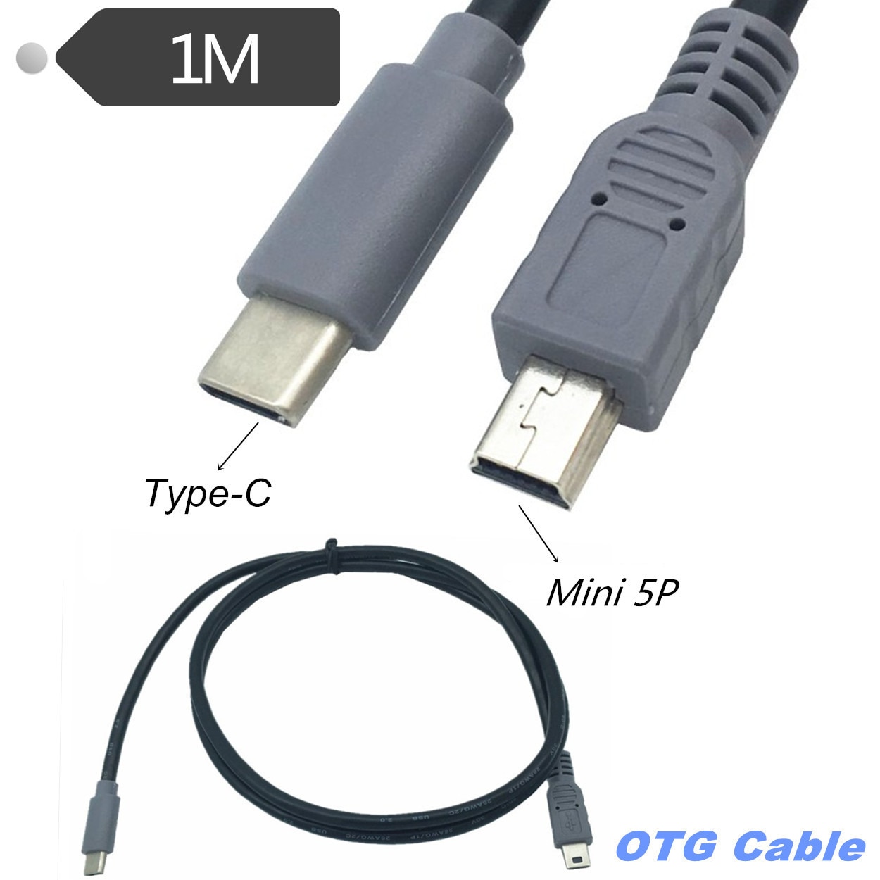 Usb 3.1 Type C Male Naar Mini Usb 5 Pin B Male Plug Converter Otg Adapter Lead Data Kabel Voor mobiele Macbook 0.25 M/1 M