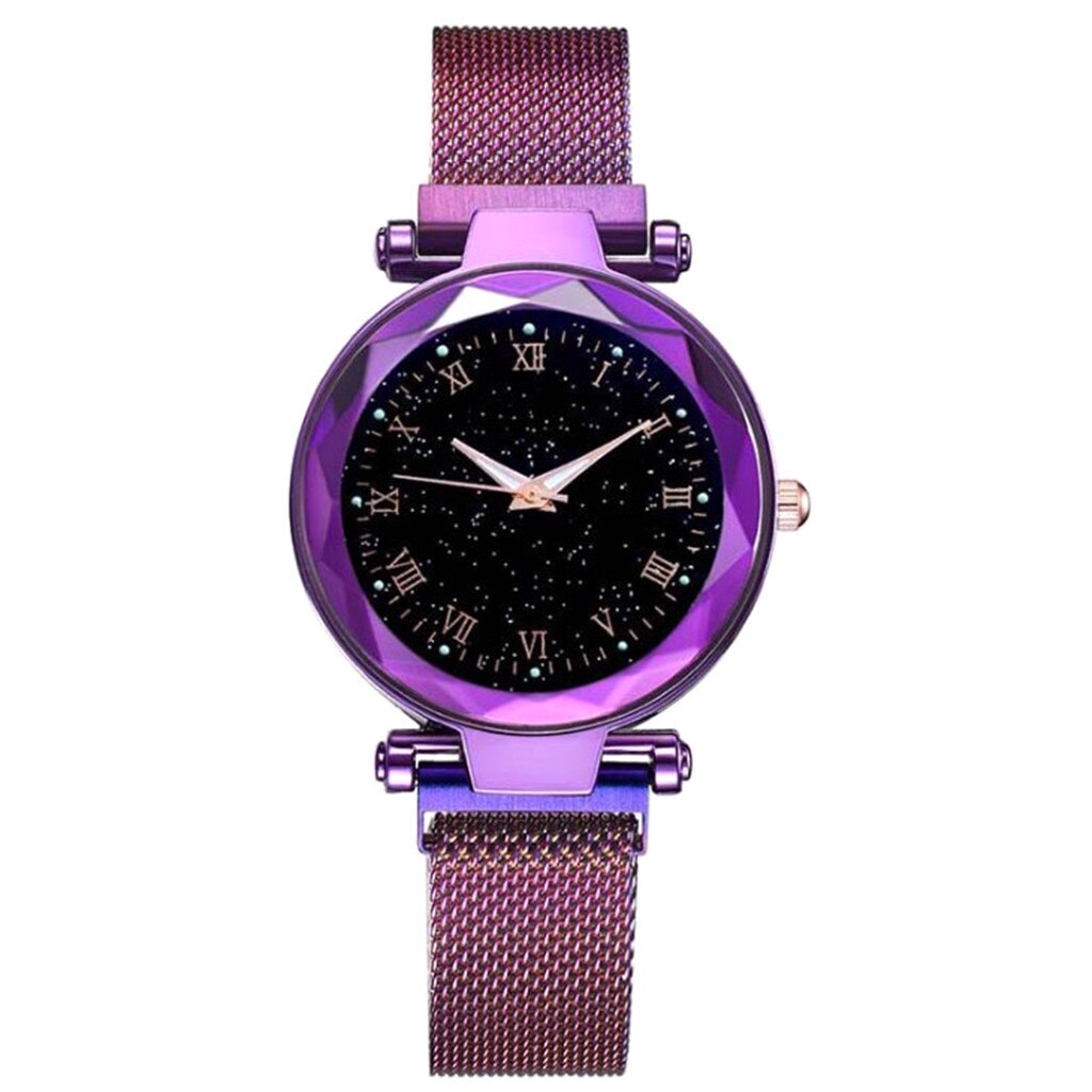 Mode Vrouwen Horloge Luxe Sterrenhemel Lady Polshorloge Magnetische Gesp Quartz Horloges Klok Voor Relogio Feminino: Purple