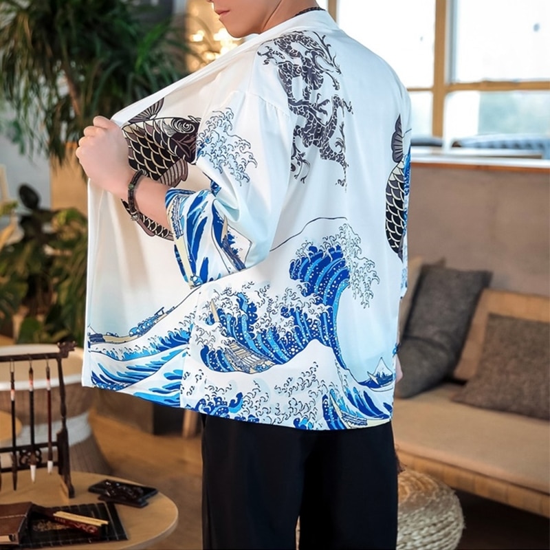 Japanese kimono cardigan men haori yukata male samurai costume clothing kimono jacket mens kimono shirt yukata haori FF001