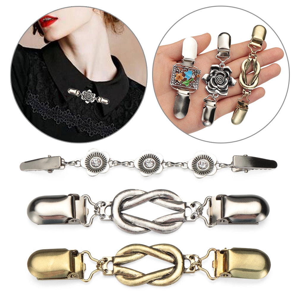 Frauen Strickjacke zur Seite fahren Bluse Stift Schal Brosche Clips Hemd Kragen retro Ente Clip Winter Schal Verschlüsse Charme Zubehör